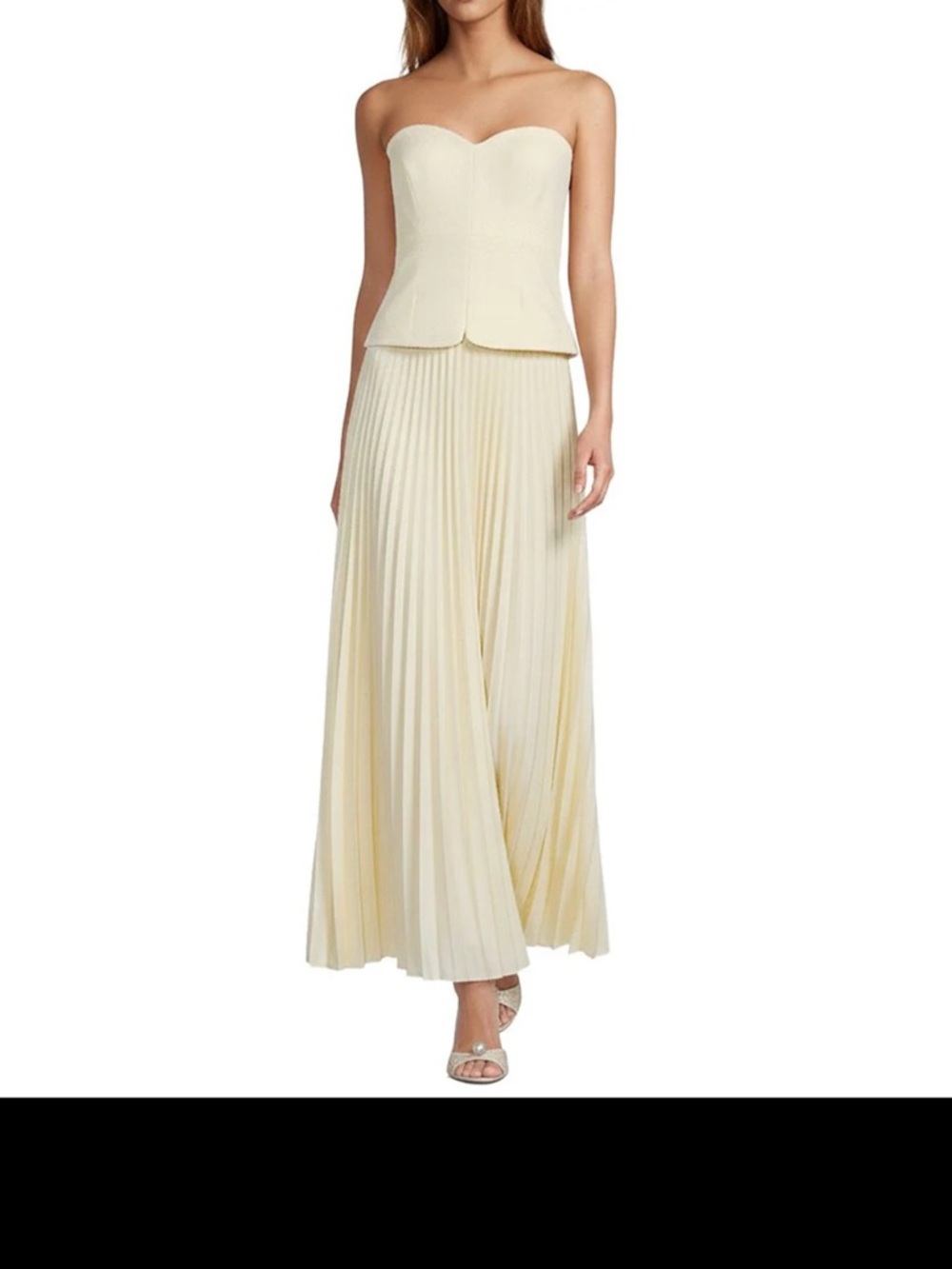ANTONIO MELANI Billie Crepe Strapless Pleated Maxi Dress in butter yellow NWT